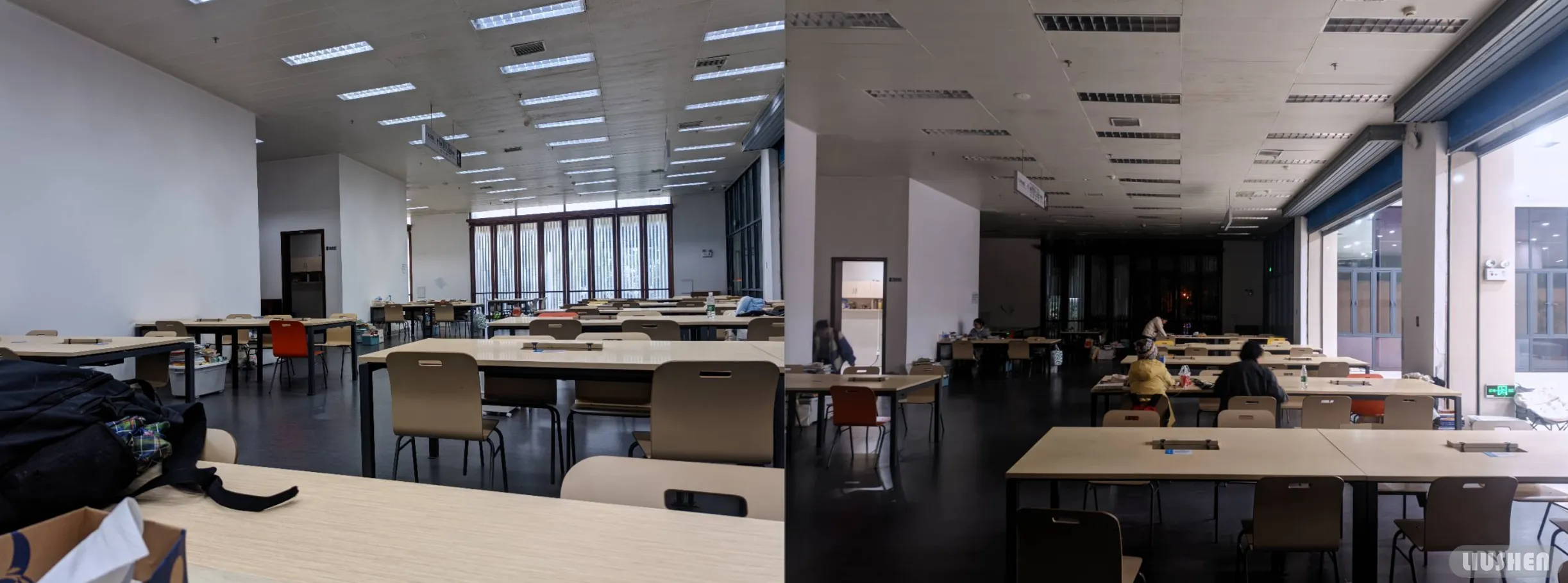 从早上的空无一人,坐到了晚上的图书馆熄灯