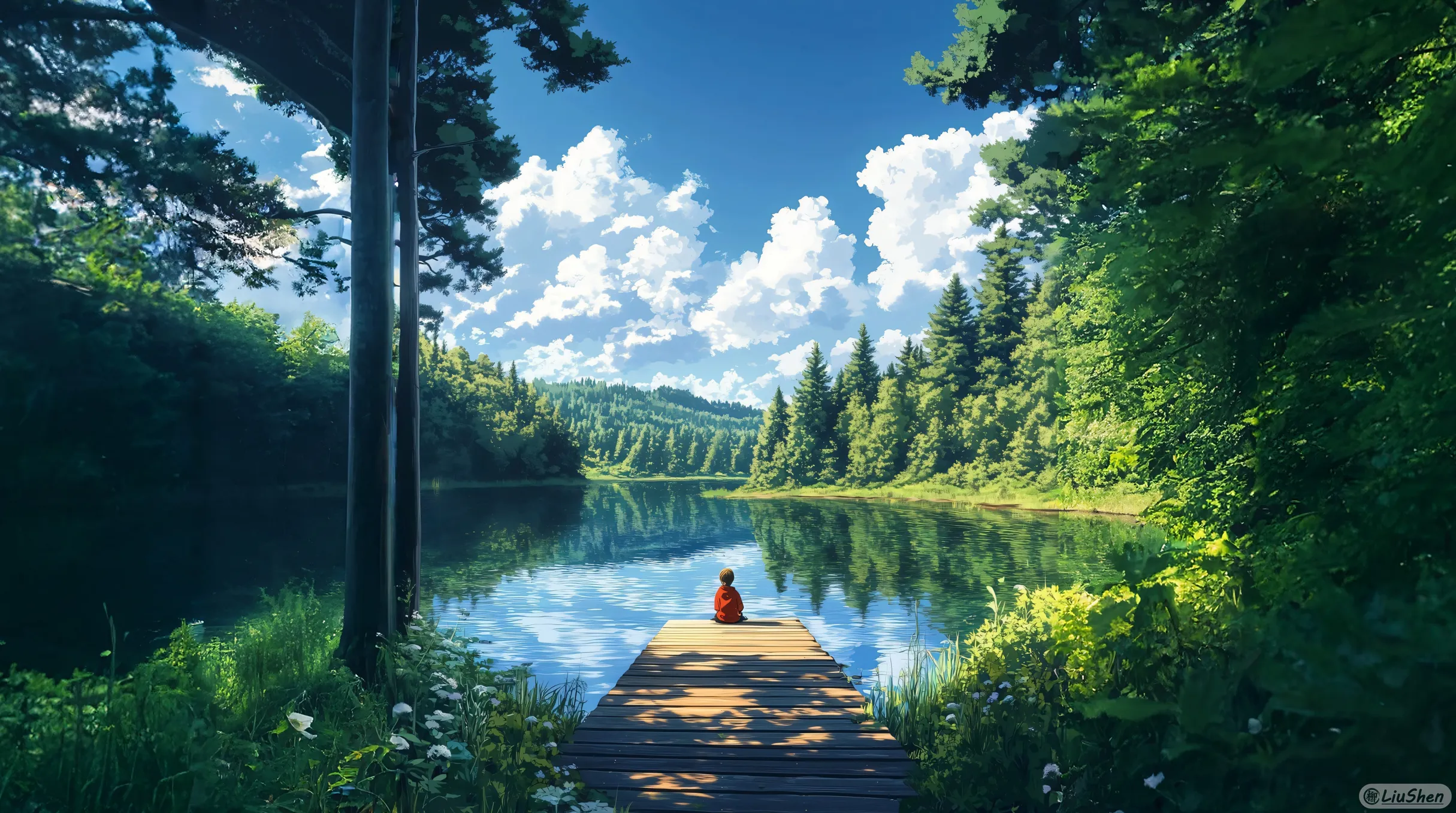 湖畔,小孩